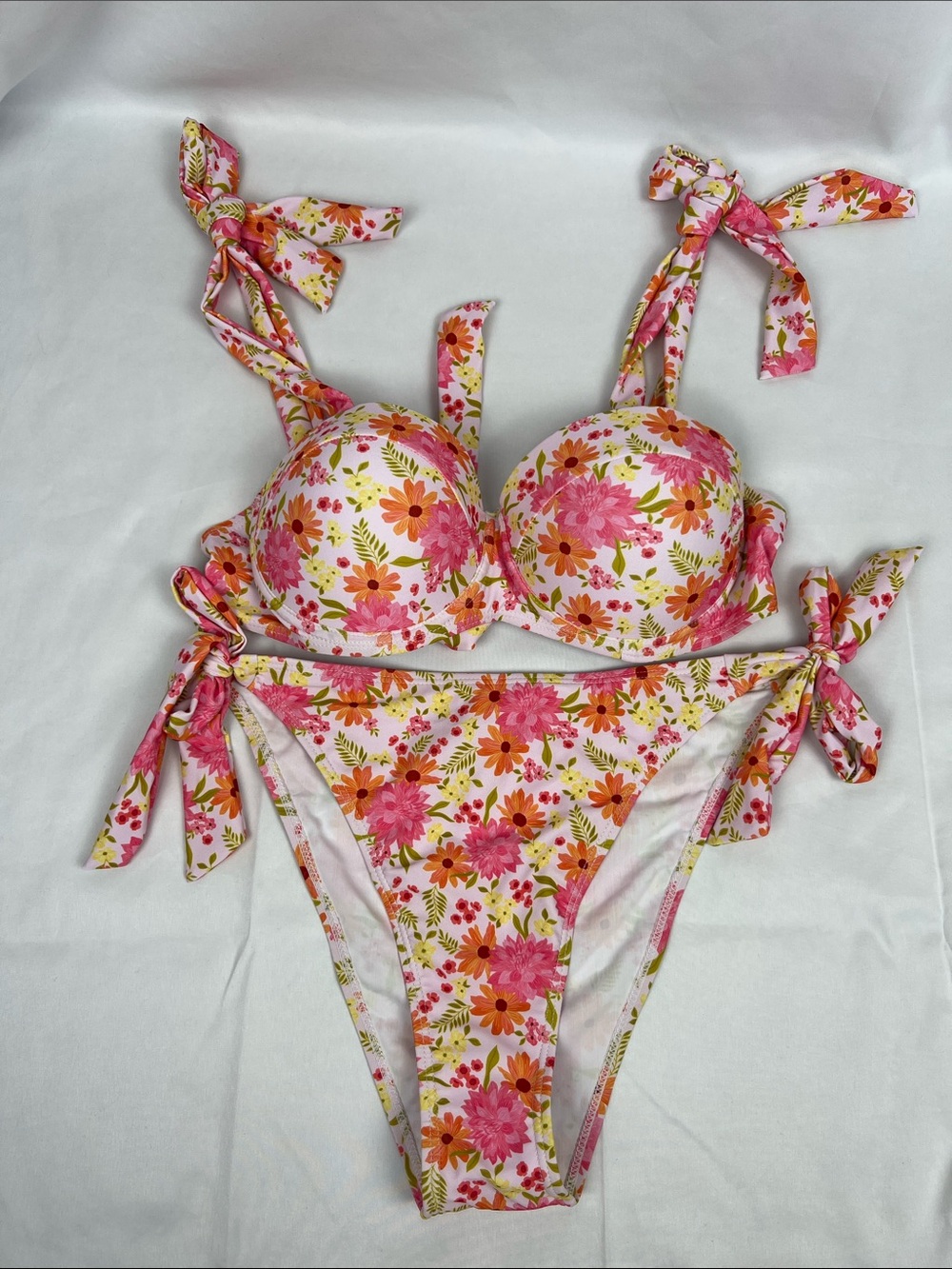 SHEIN‎ Pink & Orange Floral Bikini Set- Size Medium